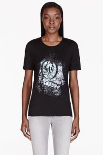 Mcq Alexander Mcqueen Black Distressed Metallic Monogram T_shirt