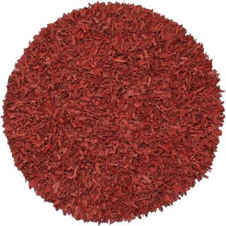 Hand tied Pelle Red Leather Shag Rug (4 Round)