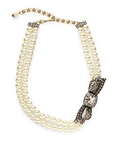 Jeweled Bow Faux Pearl Necklace   Pearl