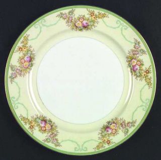 Meito Mei52 Dinner Plate, Fine China Dinnerware   Green Band&Scrolls,Floral Spra