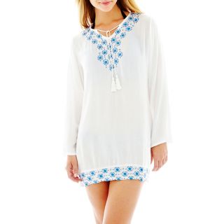 Raviya Embroidered Cover Up Tunic, White, Womens