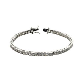 Bridge Jewelry Silver Plated Cubic Zirconia Straight Line Tennis Bracelet