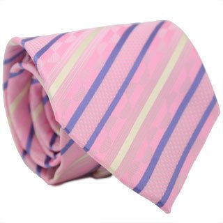Ferrecci Slim Classic Pink Striped Necktie With Matching Handkerchief  Tie Set