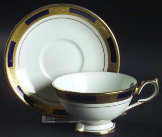 John Aynsley Empress Cobalt Footed Cup & Saucer Set, Fine China Dinnerware   Gol