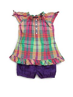 Ralph Lauren Infants Two Piece Madras Tunic & Bloomers Set   Purple Madras