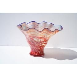 Hand blown Gradient Glass Vase (MultiHand blown glassRippled edgeMeasures 15 inches high x 19.5 inches in diameter )