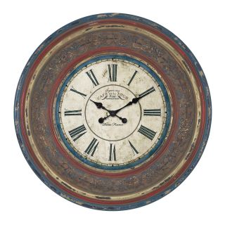 Cafe De La Tour Paris Hand carved 34 inch Wall Clock (MulticoloredMaterials WoodFinish Heavily distressedBattery size Uses one (1) AA battery (not included) Dimensions 34 inches diameter x 2 inches deep )