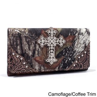 Mossy Oak Rhinestone Cross Camouflage Tri fold Wallet