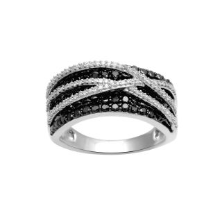 1 CT. T.W. White and Color Enhanced Black Diamond Ribbon Ring, Womens