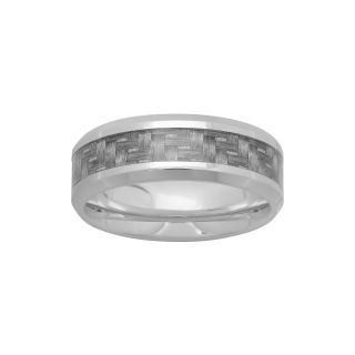 Mens 8mm Comfort Fit Stainless Steel Wedding Band, White