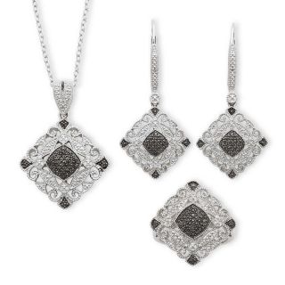 1/10 CT. T.W. Genuine White & Heat Treated Black Diamond 3 pc. Jewelry Set,