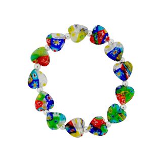 Bridge Jewelry Multicolor Heart Shape Faceted Glass Bead Stretch Bracelet