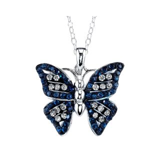 Bridge Jewelry Pure Silver Plated Blue & Clear Crystal Butterfly Pendant