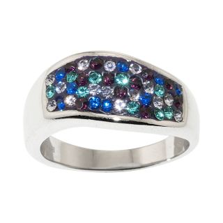 Bridge Jewelry Silver Plated Multi Blue Crystal Wave Ring