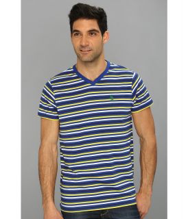 U.S. Polo Assn Narrow Striped T Shirt with V Neckline Mens T Shirt (Blue)