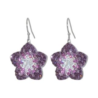Sterling Silver Purple Crystal Flower Earrings, Womens