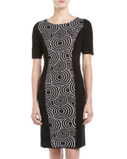 Short Sleeve Circle Panel Dress, Black