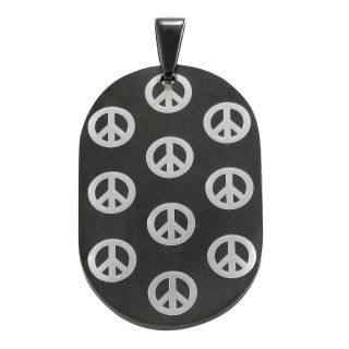 Men s Two Tone Stainless Steel Peace Sign Dog Tag Pendant, Blk Ip Peace Pndt