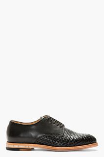 H By Hudson Black Leather Woven Hadstone Derbys