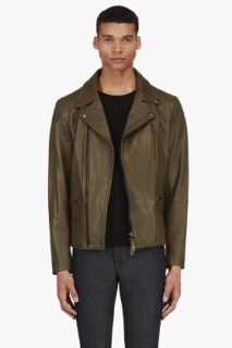 Mackage Olive Green Leather Travis_l Biker Jacket