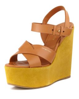 Two Tone Ankle Strap Platform Sandal, Light Brown/Mustard