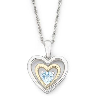 Birthstone Genuine Aquamarine Heart Pendant, Two Tone, Womens