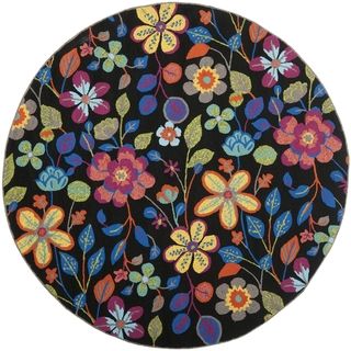 Safavieh Four Seasons Stain Resistant Hand hooked Floral Black Rug (6 Round)