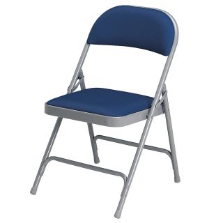 Ki Fabric Upholstered Folding Chair   18 1/2 X20x31   Fabric Upholstery   Blue Fabric/Gray Frame   Blue Fabric/Gray Frame   Lot of 4