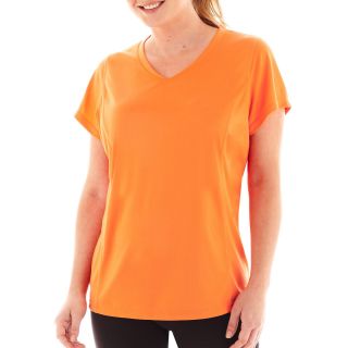 Made For Life Short Sleeve Seamed Mesh Tee   Plus, Hot Coral, Womens