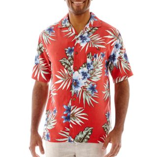 Island Shores Short Sleeve Silk Floral Shirt, Red, Mens