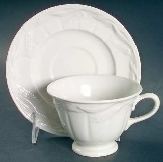 Red Cliff Wheat (Ribbed) Footed Cup & Saucer Set, Fine China Dinnerware   Ribbed