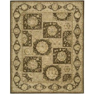 Floral 3000 Brown Squares Wool Area Rug (86 X 116)