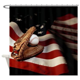  Baseball Glove and American Flag   Shower Curtain  Use code FREECART at Checkout