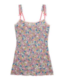 Bow Detailed Floral Print Mesh Cami