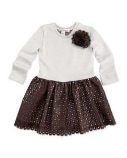 Laser Cut Faux Leather Skirt Combo Dress, Brown/Heather, 2T 4T