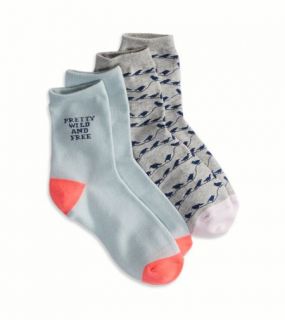 Mint AEO Bird Print Sock 2 Pack, Womens One Size