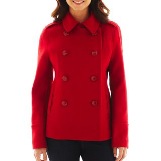 Wool Blend Pea Coat, Red, Womens