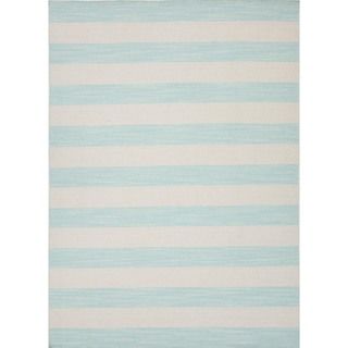 Flat Weave Stripe Blue Wool Reversible Rug (2 X 3)