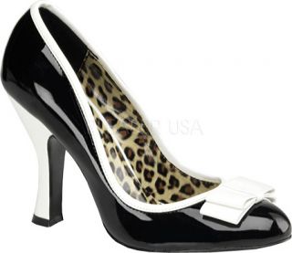Womens Pin Up Smitten 01   Black/White Patent Leather Ornamented Shoes