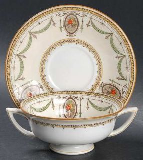 Minton Melrose Footed Cream Soup Bowl & Saucer Set, Fine China Dinnerware   Brow
