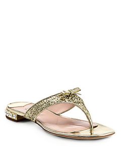 Miu Miu Glitter Crystal Heel Thong Sandals