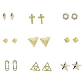 Womens Pyramid, Nut, Star, Cross, Safety Pin and Razor Blade Stud Earrings Set