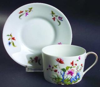 Towle Madras Flat Cup & Saucer Set, Fine China Dinnerware   Floral Rim & Center