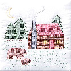 Stamped White Cabin And Bears Quilt Blocks (set Of 6)