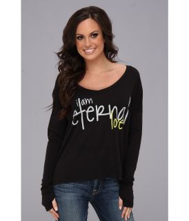 Peace Love World L/S V Neck Top Womens Long Sleeve Pullover (Black)