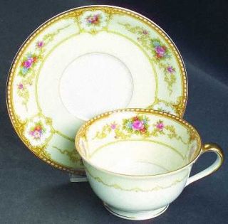 Noritake Allure Footed Cup & Saucer Set, Fine China Dinnerware   Tan/Yellow Bord
