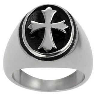 Daxx Mens Stainless Steel Oval and Cross Ring   Silver 10