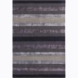 Hand tufted Gray/black Mandara Rug (5 X 76) (BlackPattern Stripe Tip We recommend the use of a  non skid pad to keep the rug in place on smooth surfaces. All rug sizes are approximate. Due to the difference of monitor colors, some rug colors may vary sl