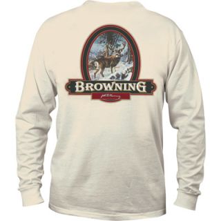 Browning Long Sleeve T Shirt with Oval Buck Label   Natural, Large
