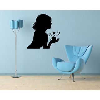 Girl With Coffee Tea Cup Vinyl Wall Decal (Glossy blackEasy to applyDimensions 25 inches wide x 35 inches long )